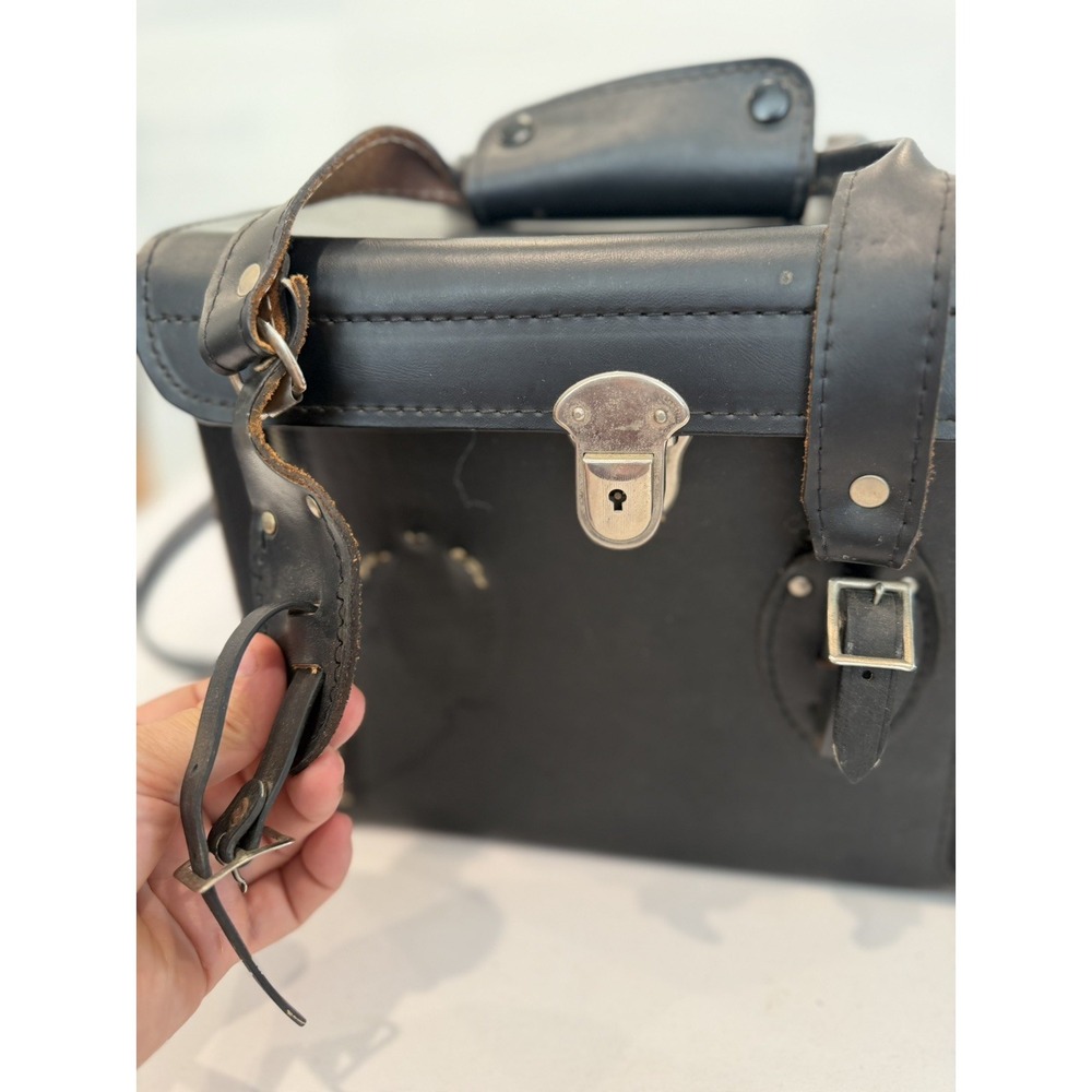 Vintage Large Black Leather Camera Hard Case w/ compartments & handle Japan Y2K - Picture 5 of 12